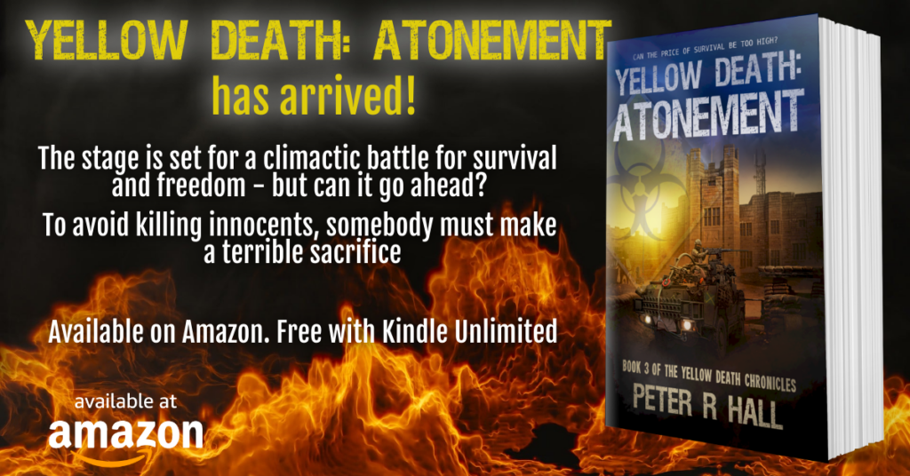 3D Image of Yellow Death: Atonement on burning background